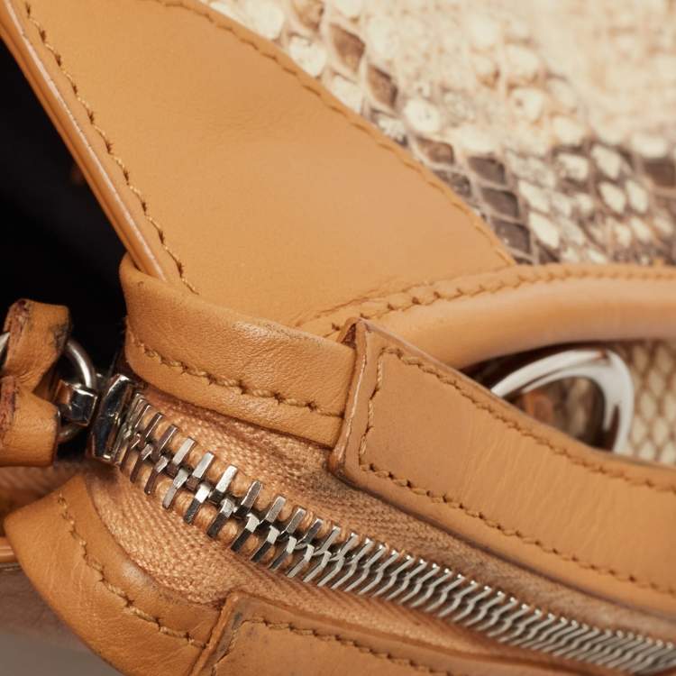 Pre Owned Balenciaga Tan/Beige Leather and Python Mini Classic City Bag