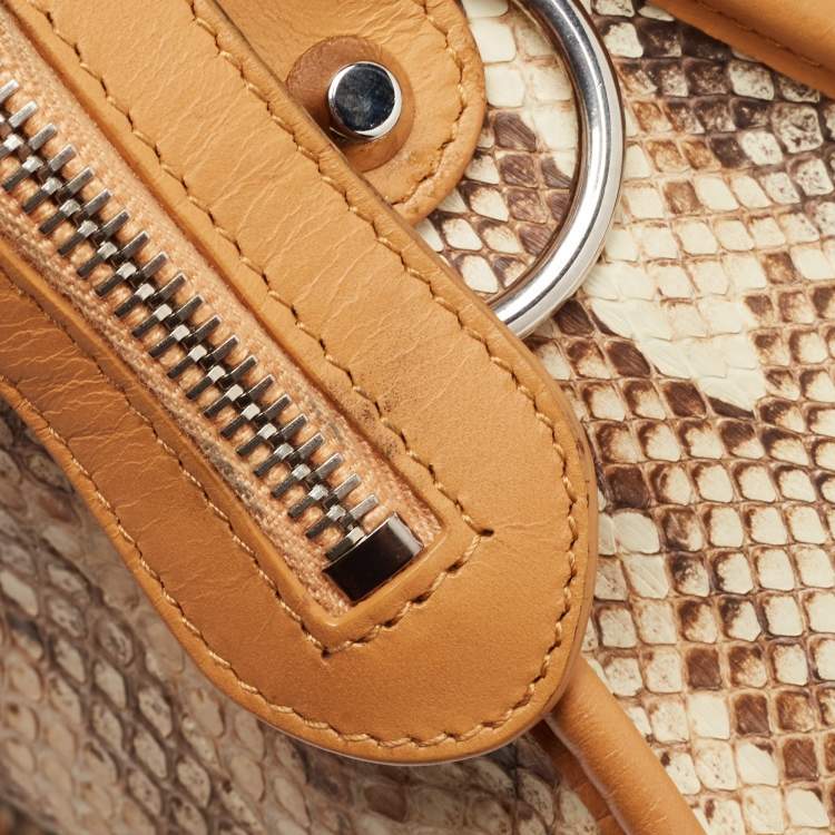 Pre Owned Balenciaga Tan/Beige Leather and Python Mini Classic City Bag