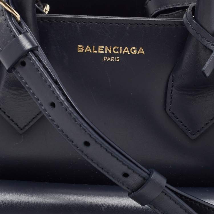 Pre Owned Balenciaga Navy Blue Leather Mini Padlock All Afternoon Tote
