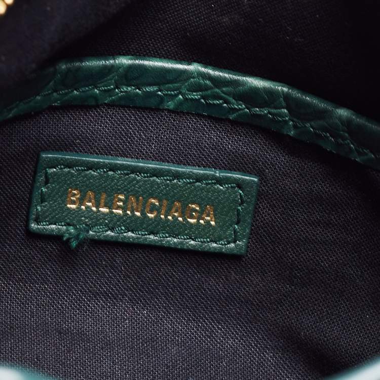 Pre Owned Balenciaga Green Croc Embossed Leather Nano Metallic Edge City Tote