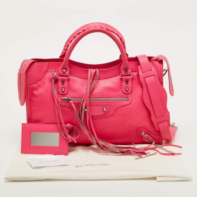 Pre Owned Balenciaga Pink Lizard Embossed Leather RH City Bag