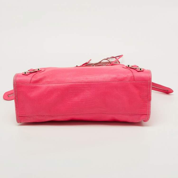 Pre Owned Balenciaga Pink Lizard Embossed Leather RH City Bag