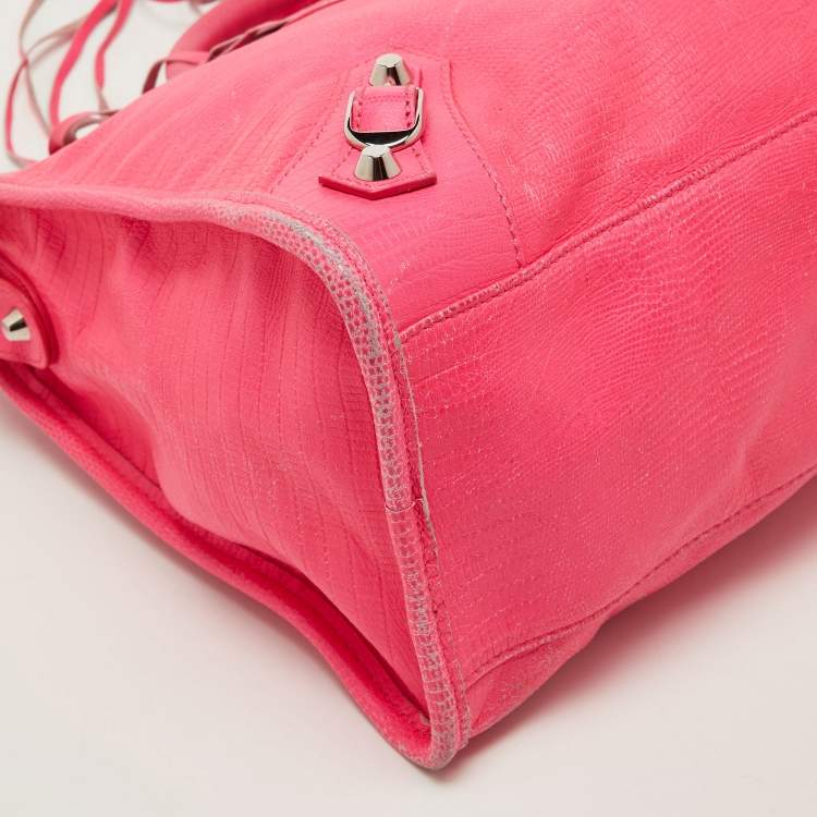 Pre Owned Balenciaga Pink Lizard Embossed Leather RH City Bag