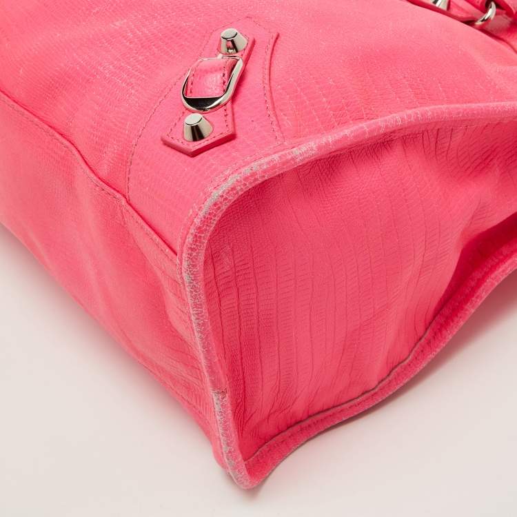 Pre Owned Balenciaga Pink Lizard Embossed Leather RH City Bag