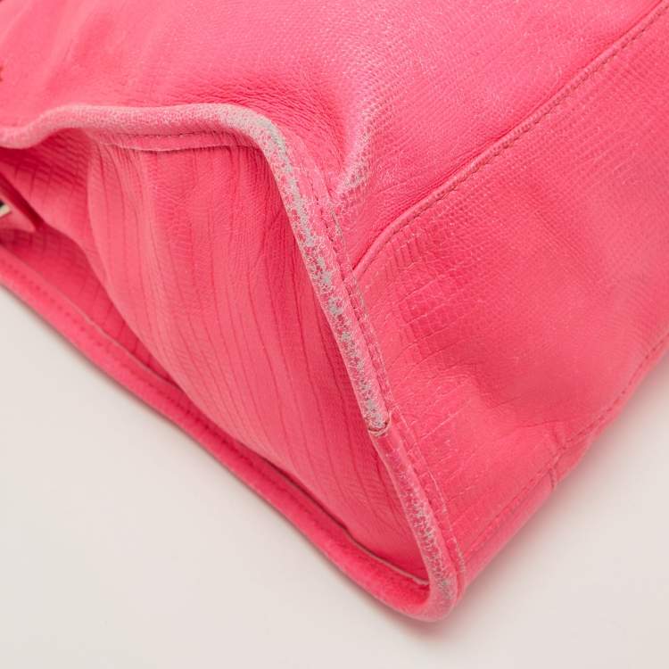 Pre Owned Balenciaga Pink Lizard Embossed Leather RH City Bag