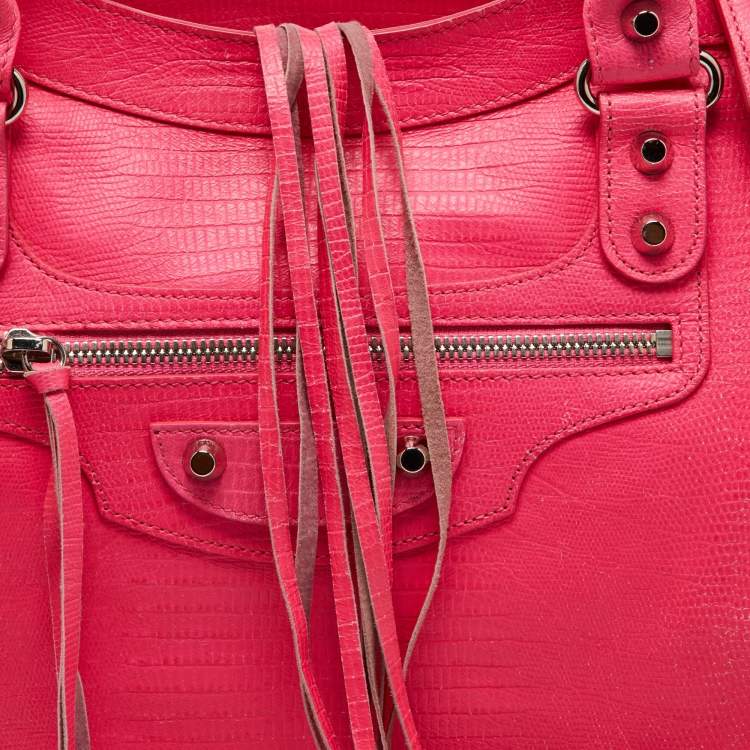 Pre Owned Balenciaga Pink Lizard Embossed Leather RH City Bag