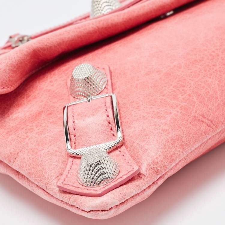 Pre Owned Balenciaga Pink Leather GSH Classic Envelope Clutch