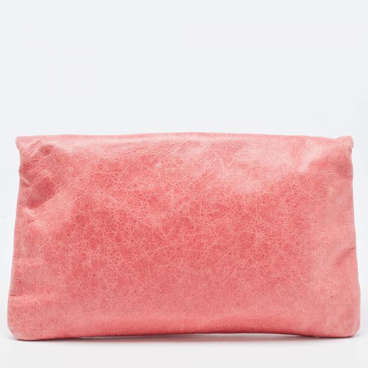 Pre Owned Balenciaga Pink Leather GSH Classic Envelope Clutch