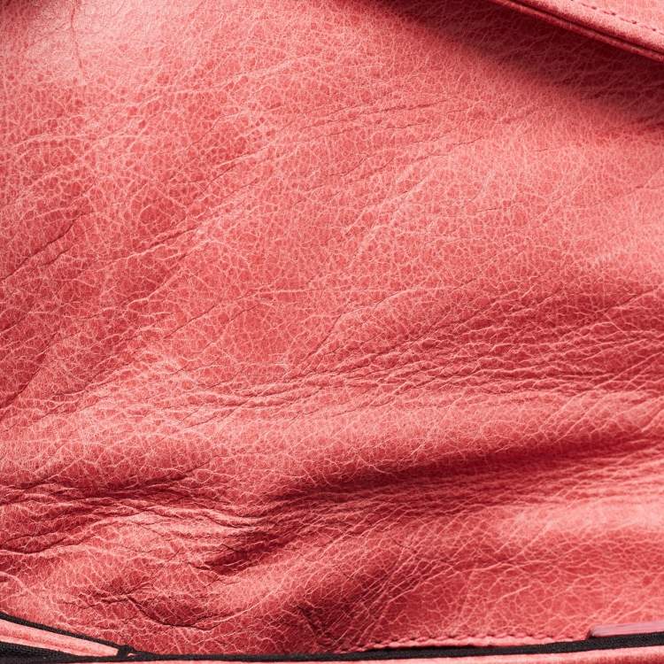Pre Owned Balenciaga Pink Leather GSH Classic Envelope Clutch