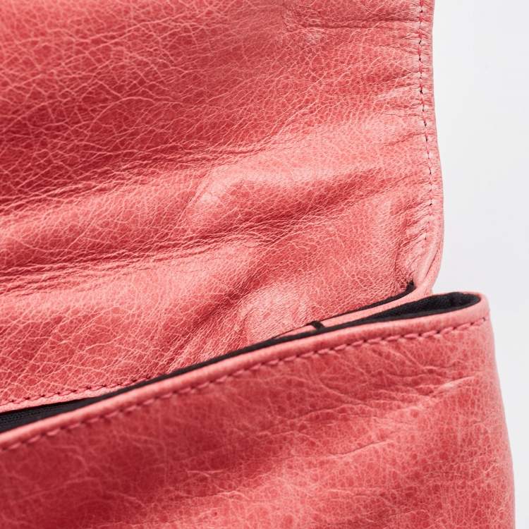 Pre Owned Balenciaga Pink Leather GSH Classic Envelope Clutch