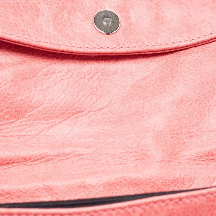 Pre Owned Balenciaga Pink Leather GSH Classic Envelope Clutch