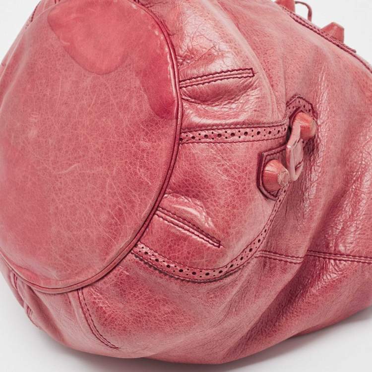 Pre Owned Balenciaga Red Leather Brogues Pompon Hobo