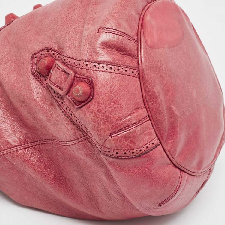 Pre Owned Balenciaga Red Leather Brogues Pompon Hobo