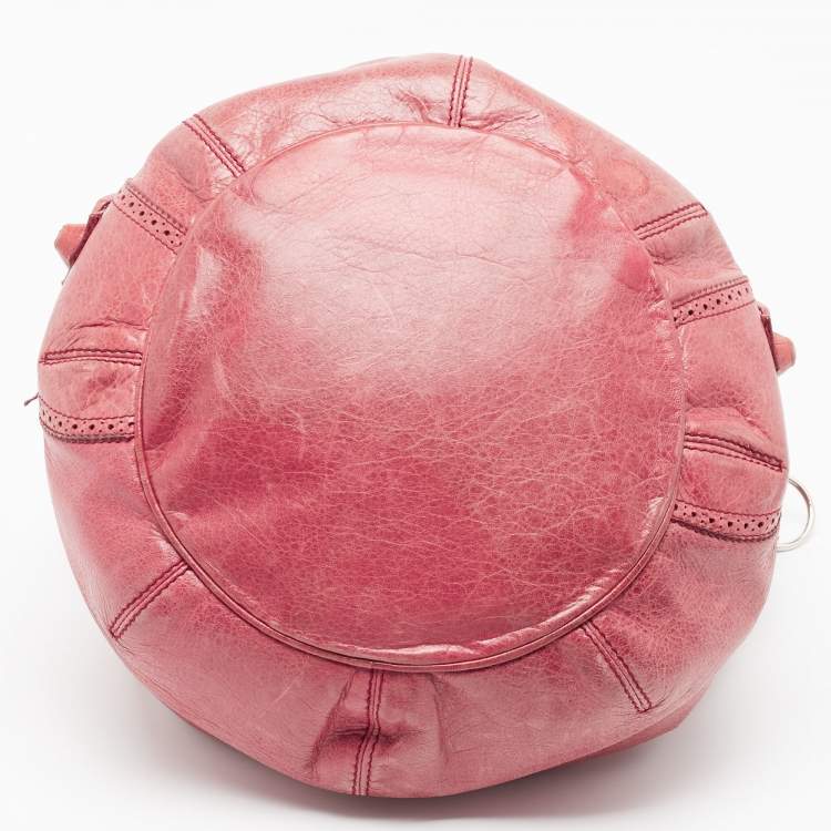 Pre Owned Balenciaga Red Leather Brogues Pompon Hobo