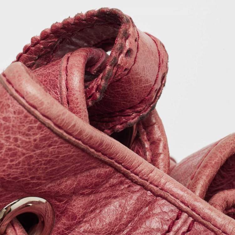 Pre Owned Balenciaga Red Leather Brogues Pompon Hobo
