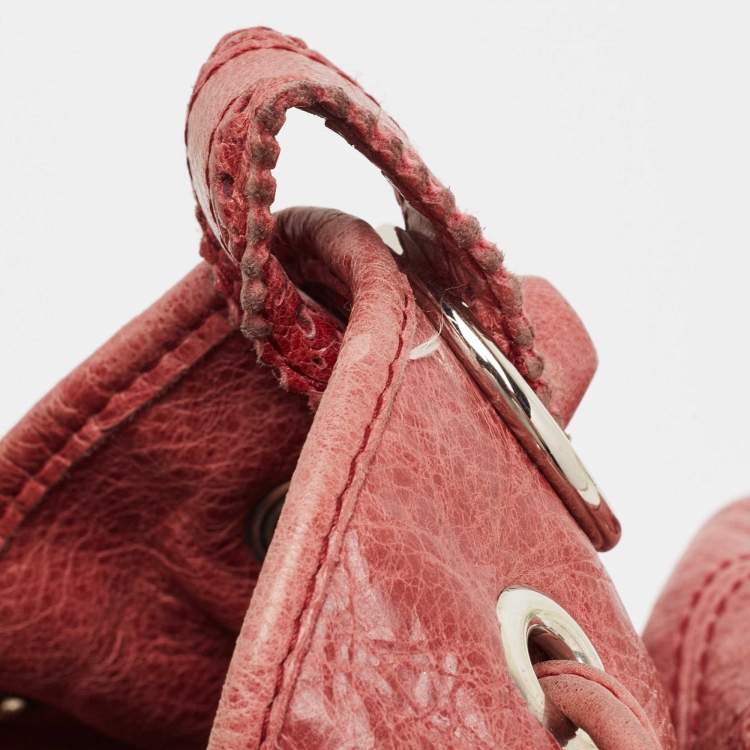 Pre Owned Balenciaga Red Leather Brogues Pompon Hobo