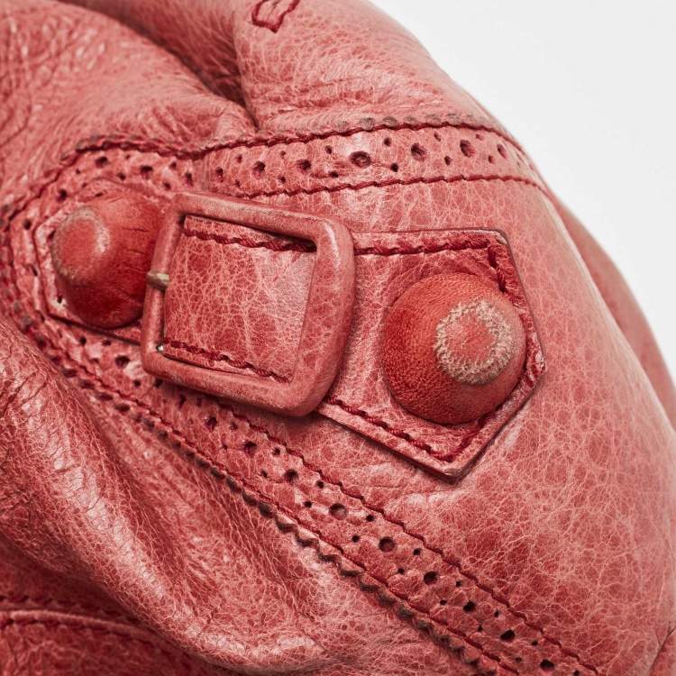 Pre Owned Balenciaga Red Leather Brogues Pompon Hobo