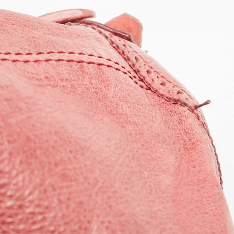 Pre Owned Balenciaga Red Leather Brogues Pompon Hobo