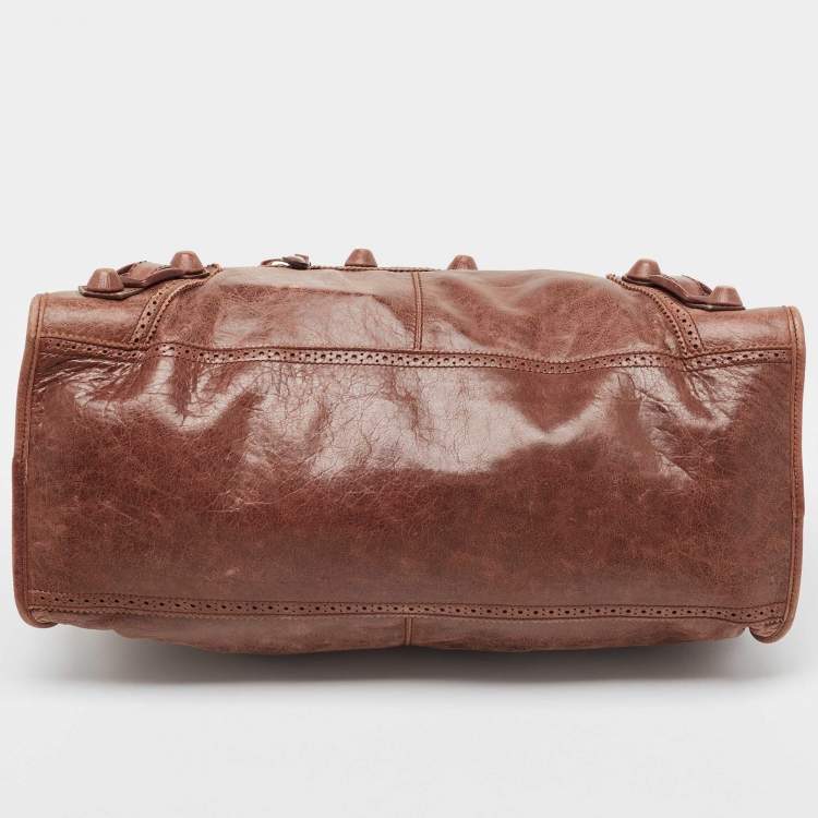 Pre Owned Balenciaga Dark Brown Leather Brogues Work Tote