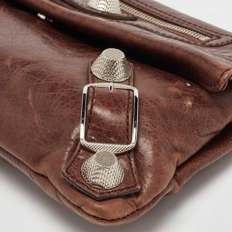 Pre Owned Balenciaga Brown Leather GSH Envelope Flap Clutch