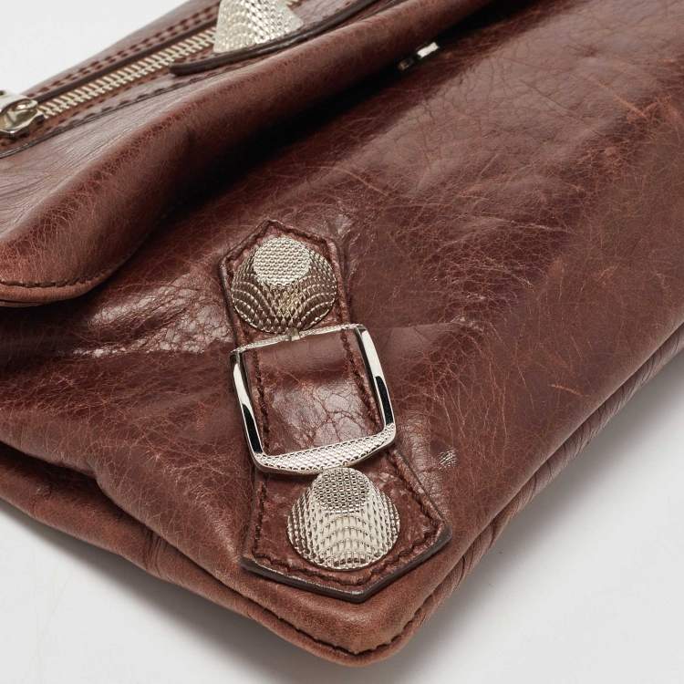 Pre Owned Balenciaga Brown Leather GSH Envelope Flap Clutch