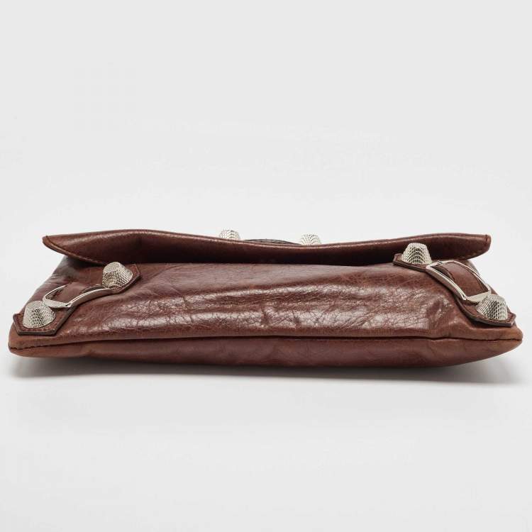 Pre Owned Balenciaga Brown Leather GSH Envelope Flap Clutch