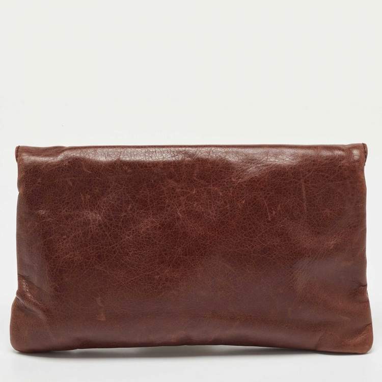 Pre Owned Balenciaga Brown Leather GSH Envelope Flap Clutch