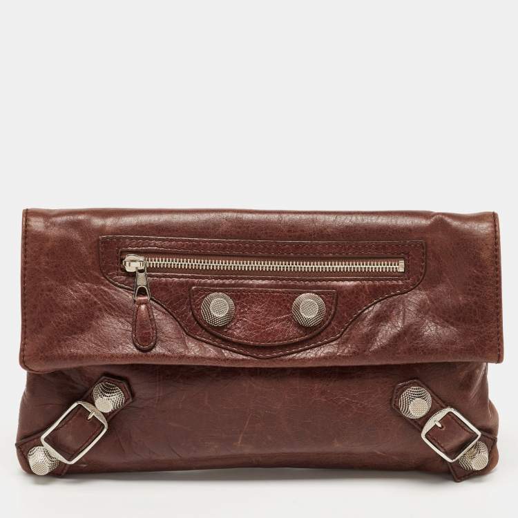 Pre Owned Balenciaga Brown Leather GSH Envelope Flap Clutch