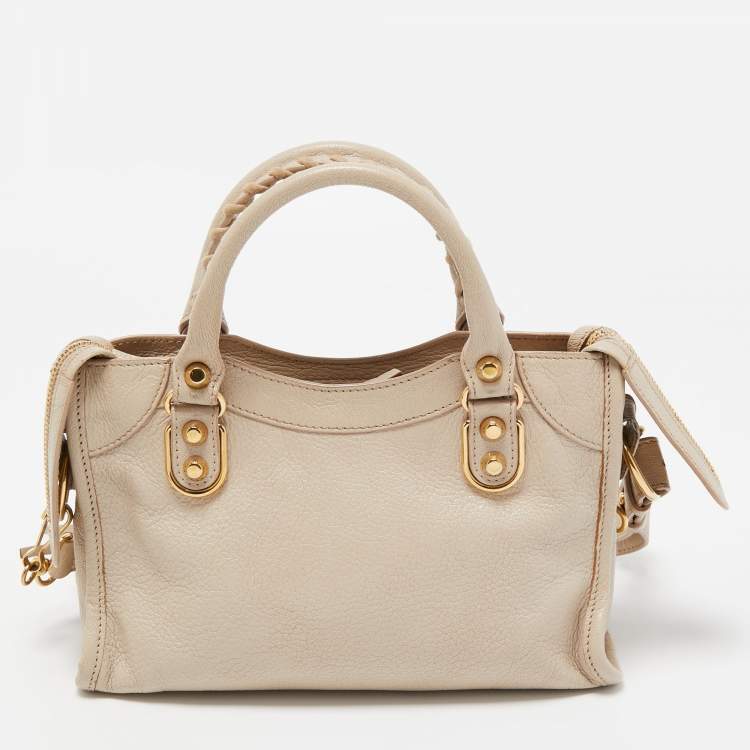 Pre Owned Balenciaga Beige Leather Mini Classic Metallic Edge City Bag