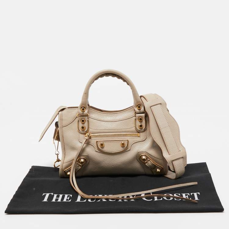 Pre Owned Balenciaga Beige Leather Mini Classic Metallic Edge City Bag