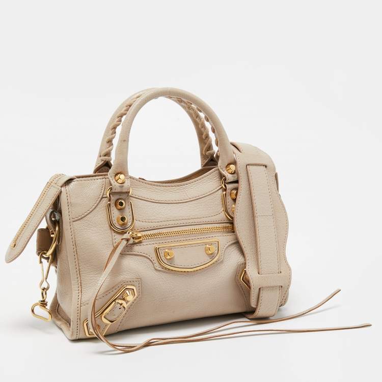 Pre Owned Balenciaga Beige Leather Mini Classic Metallic Edge City Bag
