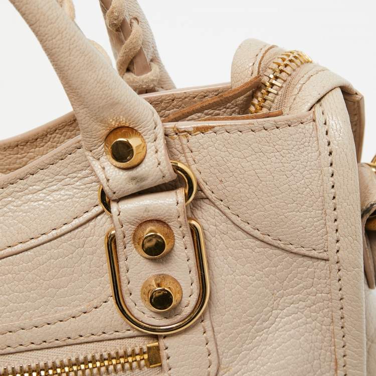 Pre Owned Balenciaga Beige Leather Mini Classic Metallic Edge City Bag