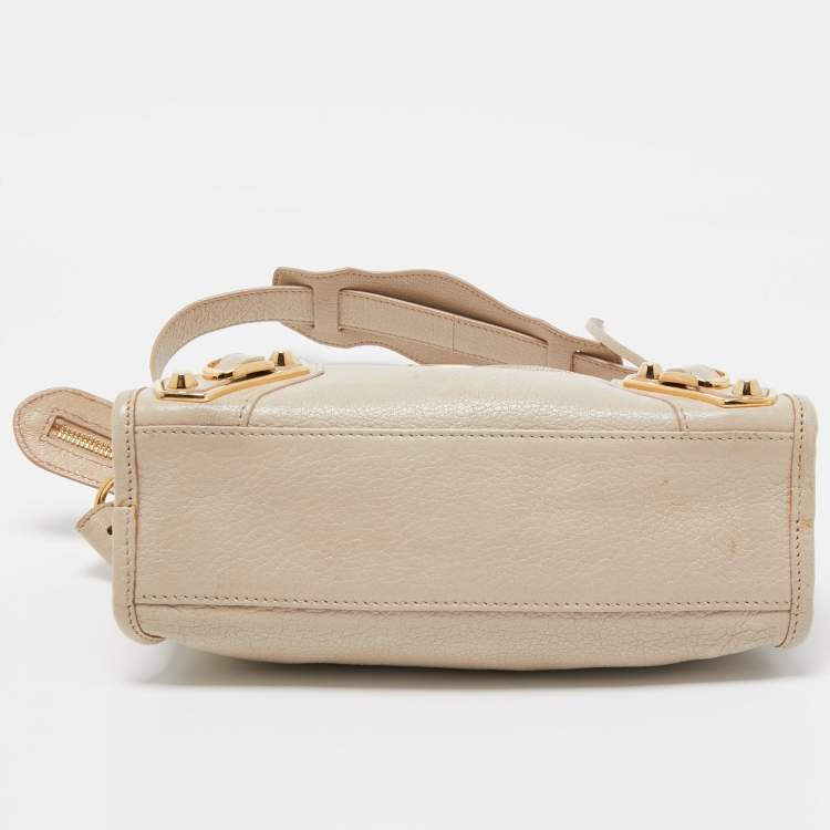 Pre Owned Balenciaga Beige Leather Mini Classic Metallic Edge City Bag