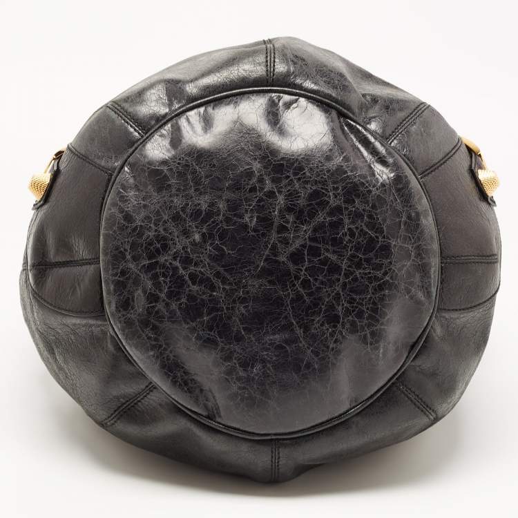 Pre Owned Balenciaga Black Leather GGH PomPon Bag