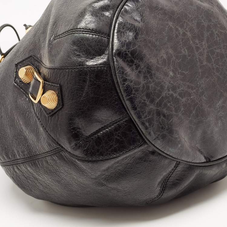 Pre Owned Balenciaga Black Leather GGH PomPon Bag