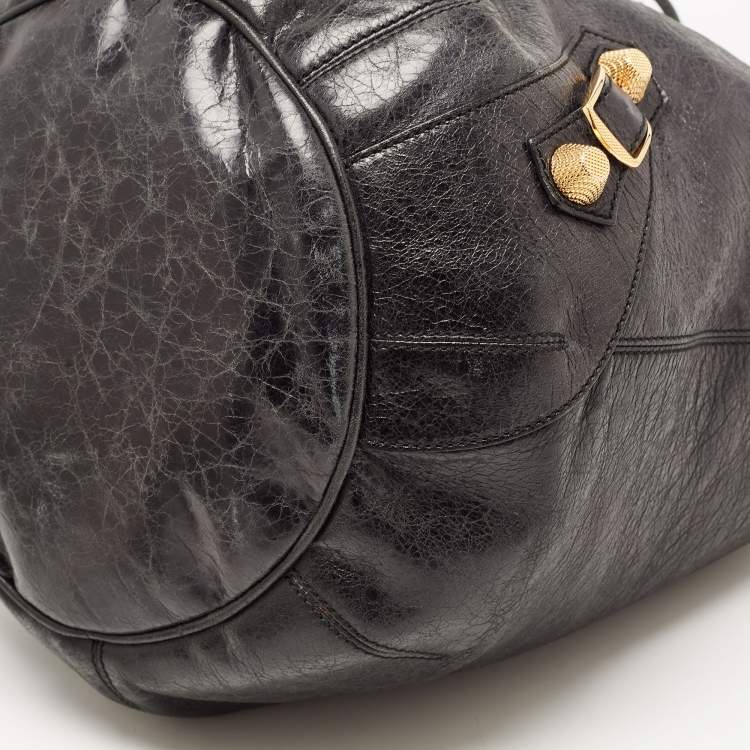Pre Owned Balenciaga Black Leather GGH PomPon Bag