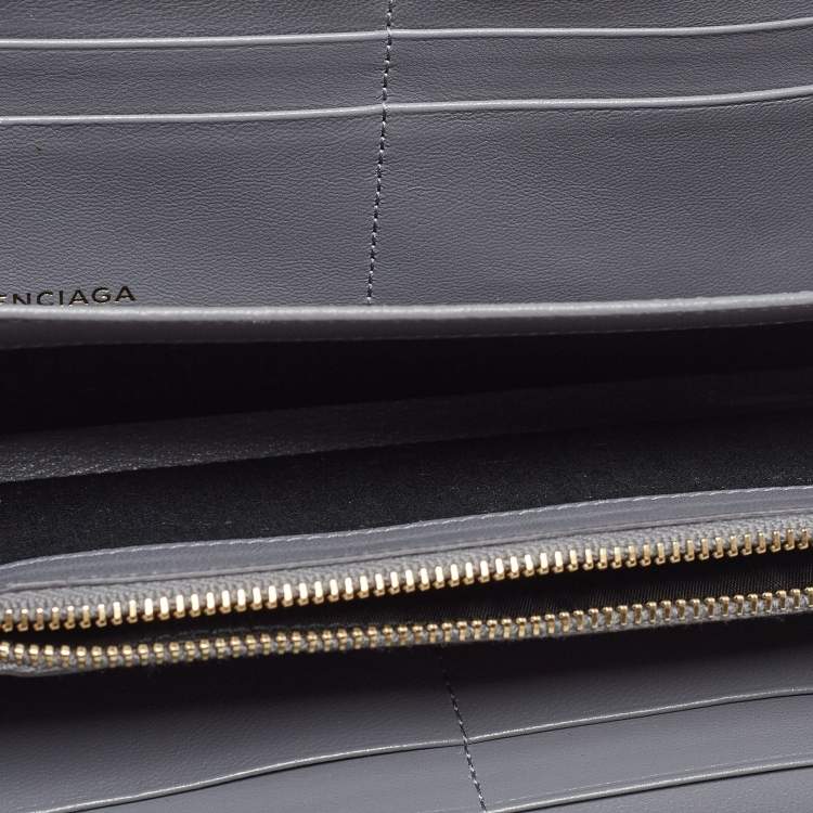 Pre Owned Balenciaga Grey Croc Embossed Leather Classic City Wallet
