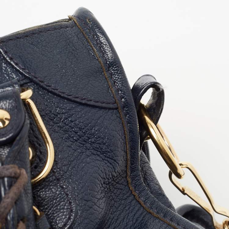 Pre Owned Balenciaga Dark Blue Leather Mini Classic City Tote