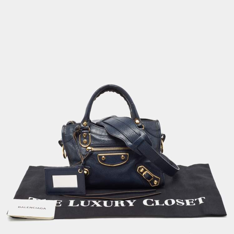 Pre Owned Balenciaga Dark Blue Leather Mini Classic City Tote