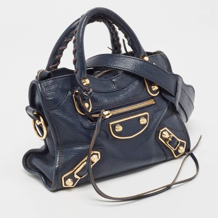 Pre Owned Balenciaga Dark Blue Leather Mini Classic City Tote