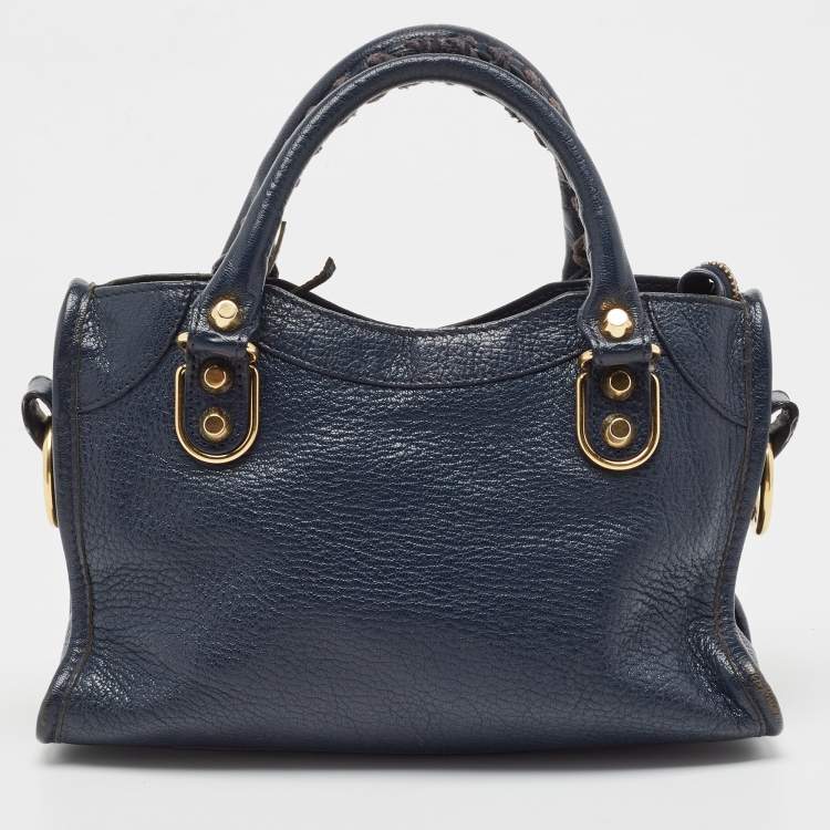 Pre Owned Balenciaga Dark Blue Leather Mini Classic City Tote
