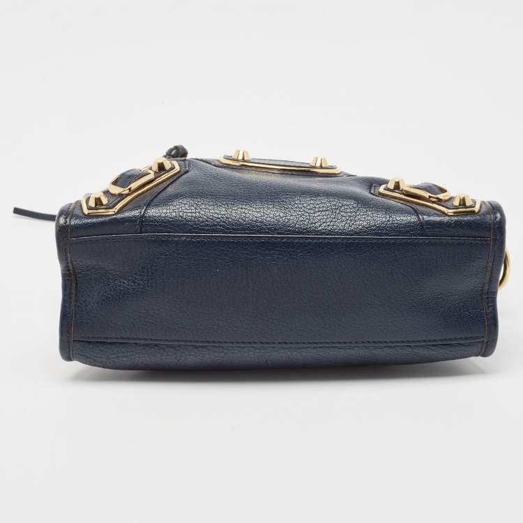 Pre Owned Balenciaga Dark Blue Leather Mini Classic City Tote