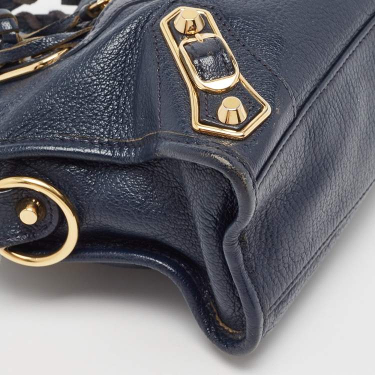 Pre Owned Balenciaga Dark Blue Leather Mini Classic City Tote