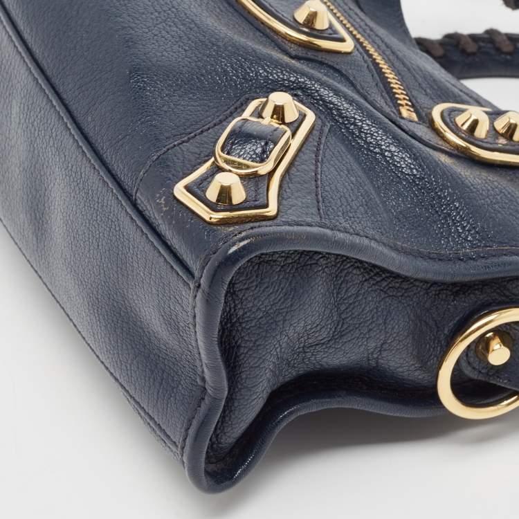 Pre Owned Balenciaga Dark Blue Leather Mini Classic City Tote