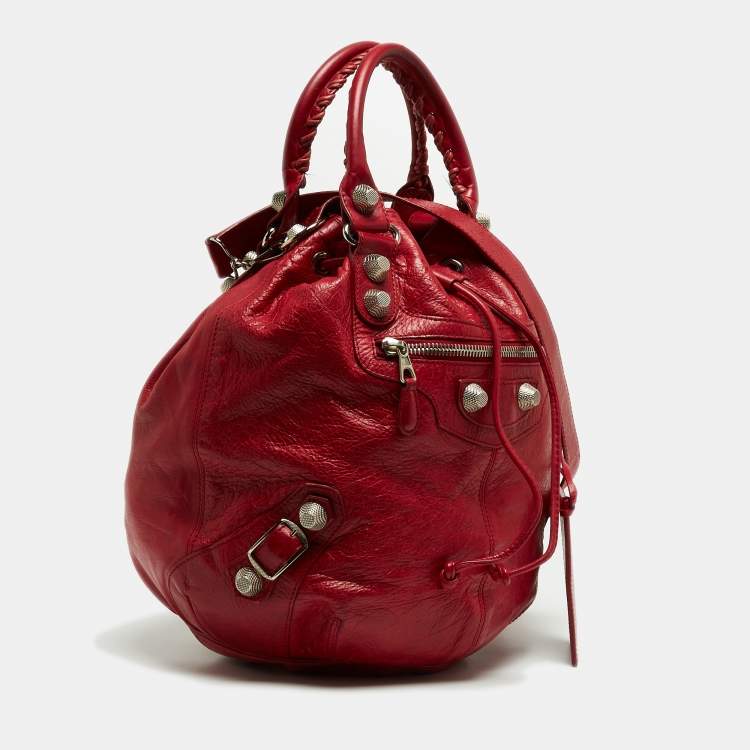 Pre Owned Balenciaga Red Leather Mini RGH PomPon Bag