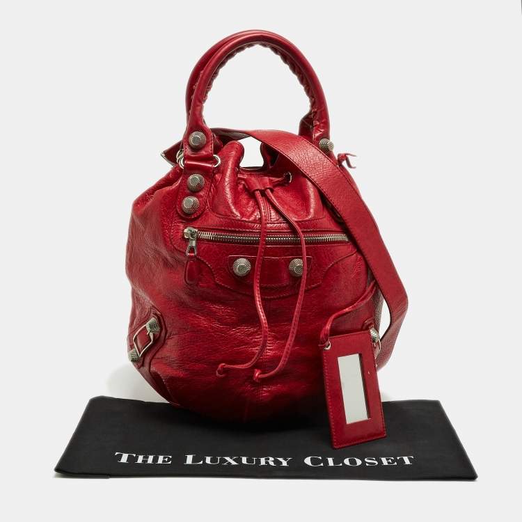 Pre Owned Balenciaga Red Leather Mini RGH PomPon Bag