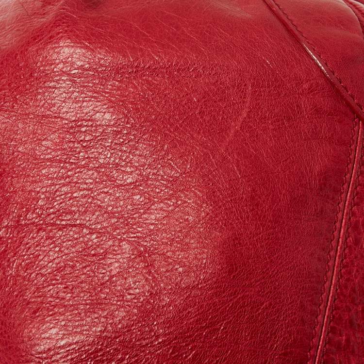 Pre Owned Balenciaga Red Leather Mini RGH PomPon Bag
