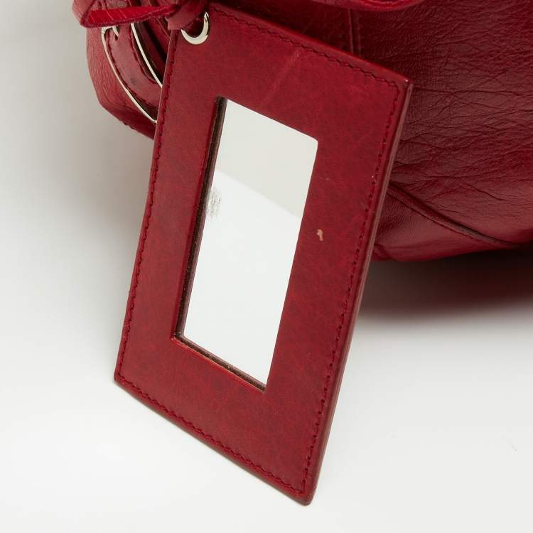 Pre Owned Balenciaga Red Leather Mini RGH PomPon Bag