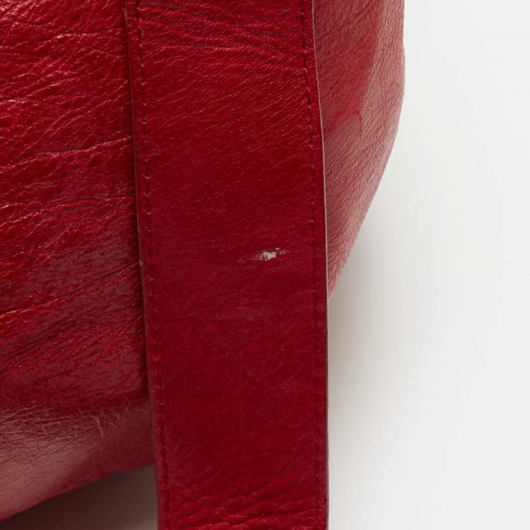 Pre Owned Balenciaga Red Leather Mini RGH PomPon Bag