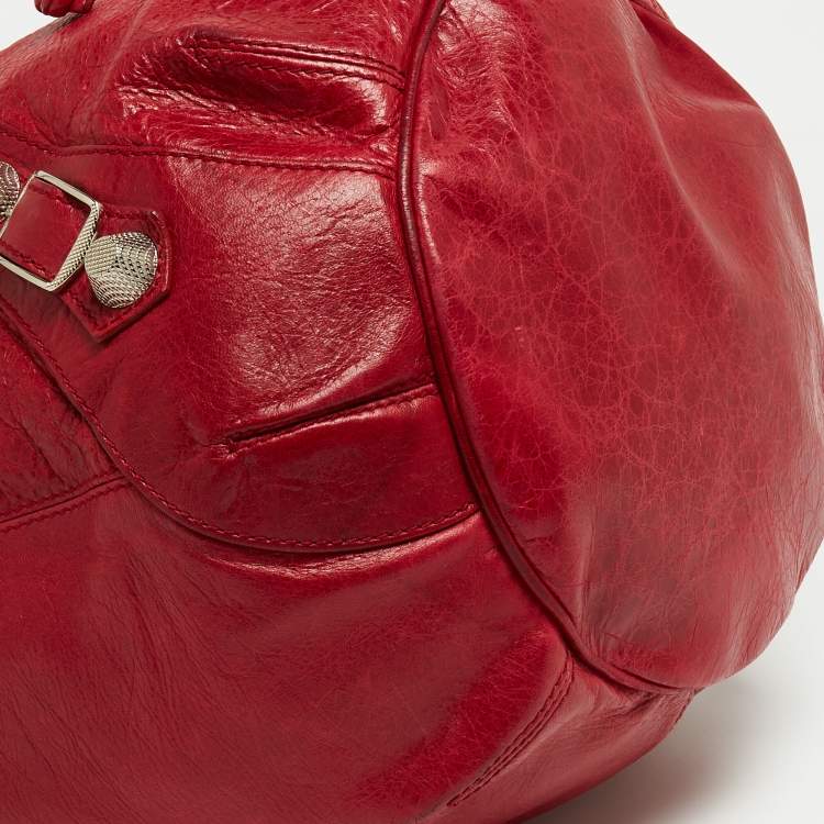 Pre Owned Balenciaga Red Leather Mini RGH PomPon Bag